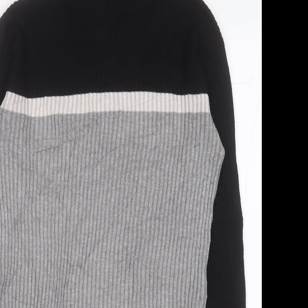 FB Sister Womens Grey High Neck Striped Polyester Pullover Jumper Size M