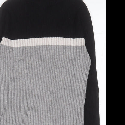 FB Sister Womens Grey High Neck Striped Polyester Pullover Jumper Size M