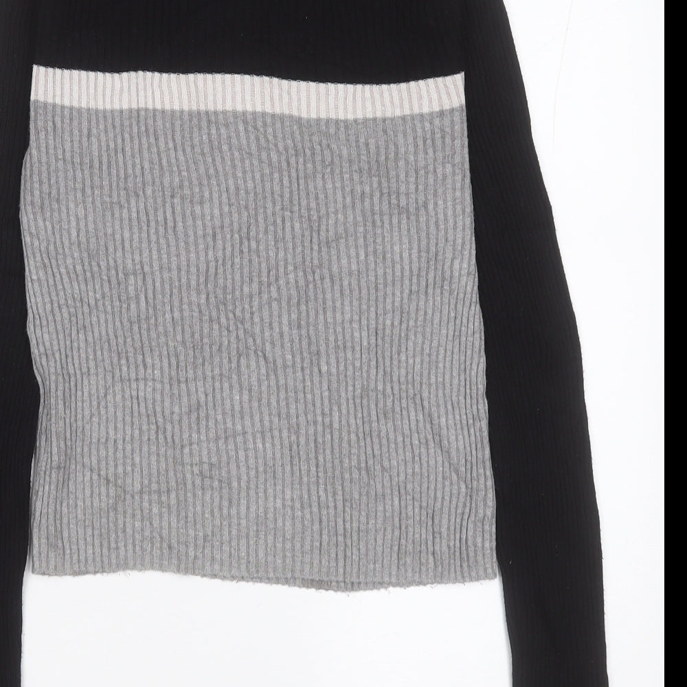 FB Sister Womens Grey High Neck Striped Polyester Pullover Jumper Size M