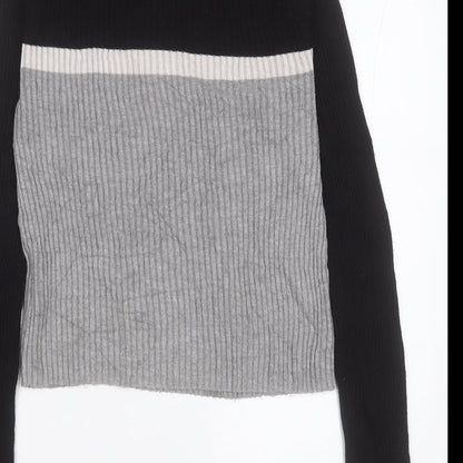 FB Sister Womens Grey High Neck Striped Polyester Pullover Jumper Size M
