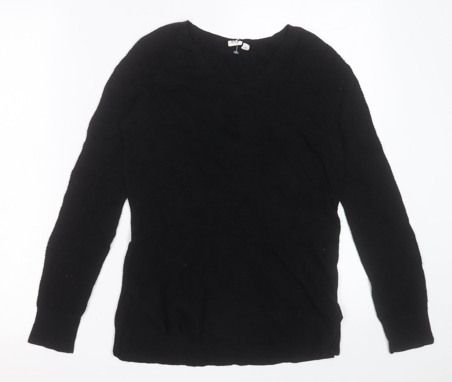 Gap Womens Black V-Neck  Cotton Pullover Jumper Size 2XS