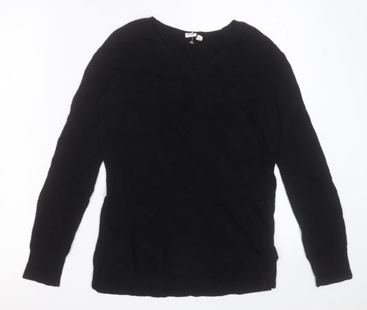 Gap Womens Black V-Neck  Cotton Pullover Jumper Size 2XS