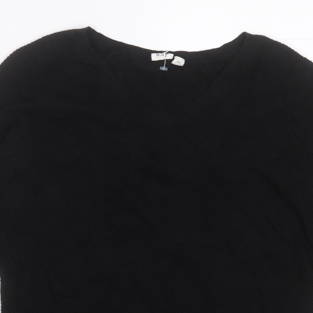 Gap Womens Black V-Neck  Cotton Pullover Jumper Size 2XS