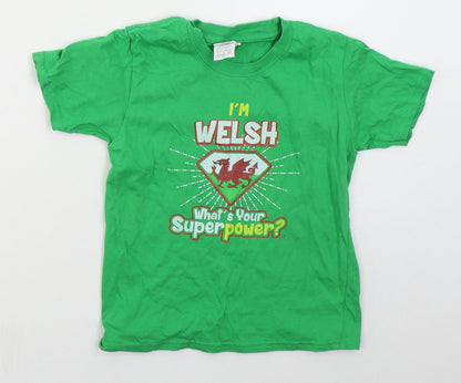 Gildan Boys Green  Cotton Basic T-Shirt Size 5-6 Years Crew Neck Pullover - I'm Welsh What's Your Superpower