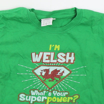 Gildan Boys Green  Cotton Basic T-Shirt Size 5-6 Years Crew Neck Pullover - I'm Welsh What's Your Superpower