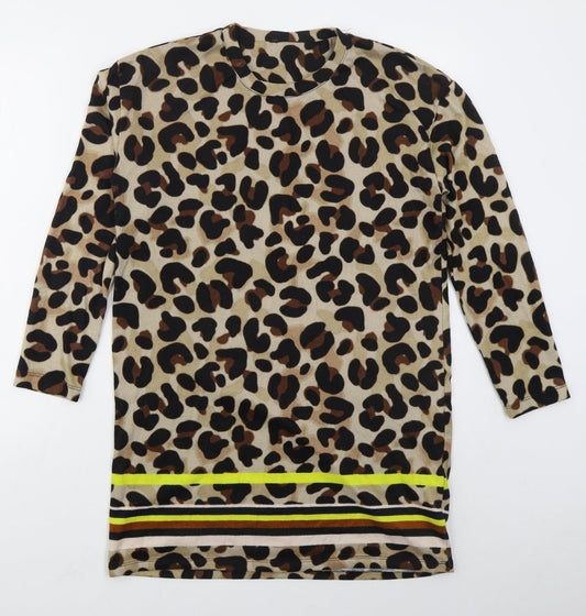 F&F Womens Brown Animal Print Polyester T-Shirt Dress  Size 12  Crew Neck Pullover