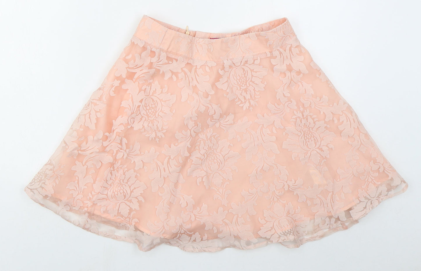 Boohoo Womens Pink Floral Polyester Skater Skirt Size 8   Zip