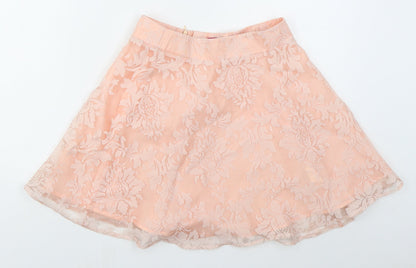 Boohoo Womens Pink Floral Polyester Skater Skirt Size 8   Zip