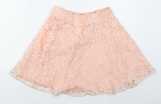 Boohoo Womens Pink Floral Polyester Skater Skirt Size 8   Zip