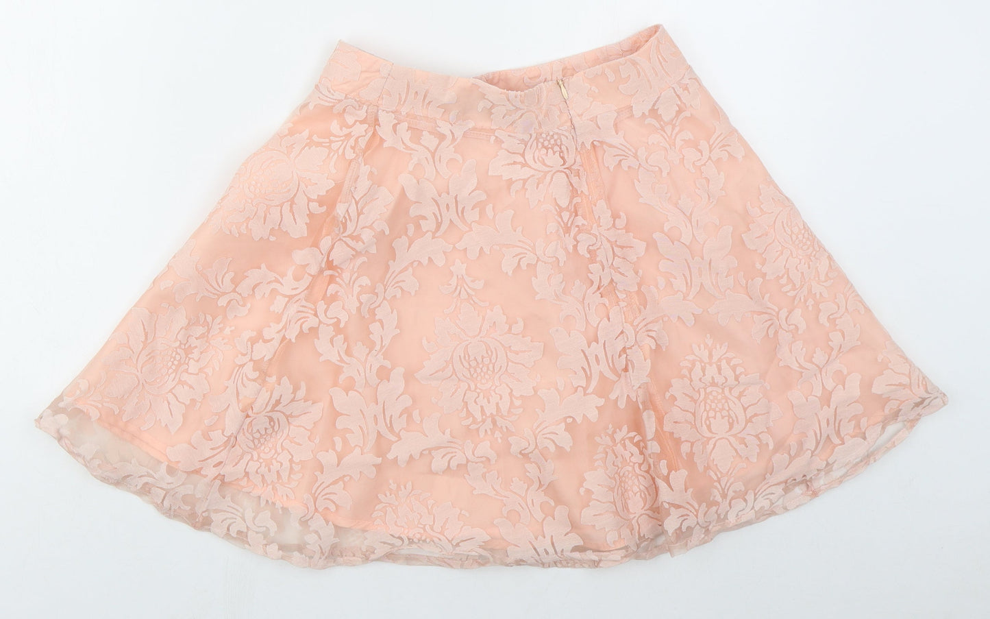 Boohoo Womens Pink Floral Polyester Skater Skirt Size 8   Zip