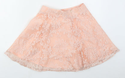 Boohoo Womens Pink Floral Polyester Skater Skirt Size 8   Zip