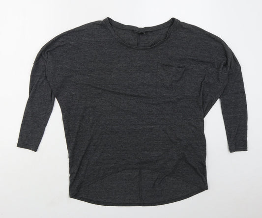 Topshop Womens Grey  Cotton Basic T-Shirt Size 8 Round Neck