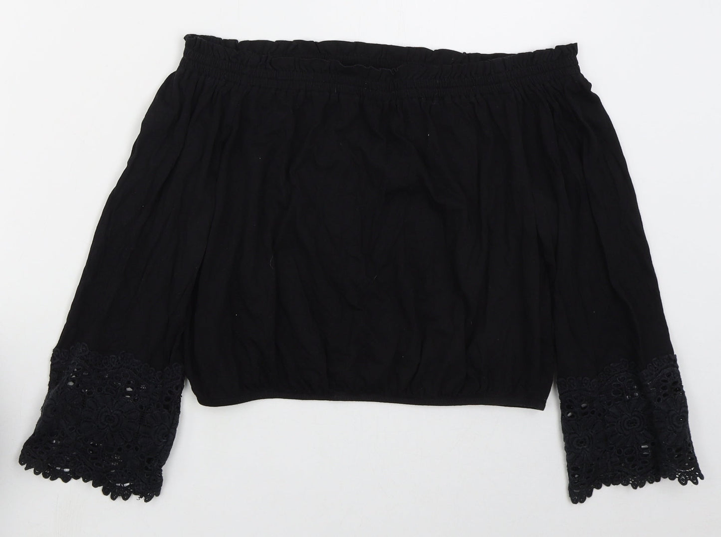 Womens UK Size 12 New Look Black Cropped T-Shirt