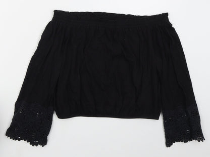 Womens UK Size 12 New Look Black Cropped T-Shirt