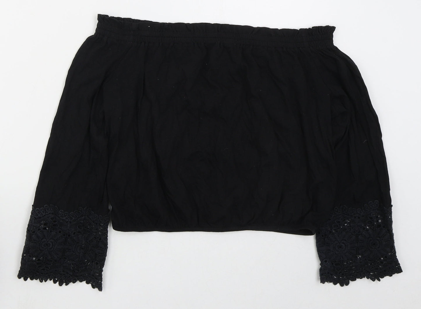 Womens UK Size 12 New Look Black Cropped T-Shirt