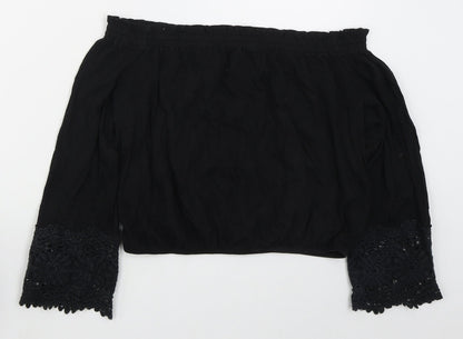 Womens UK Size 12 New Look Black Cropped T-Shirt