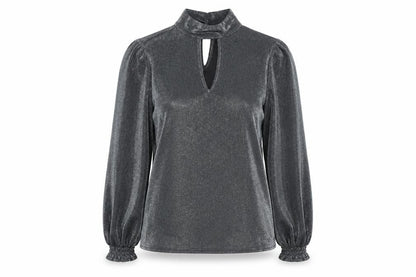 peacoks Womens Grey  Polyester Basic Blouse Size 10 High Neck