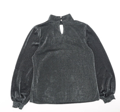 peacoks Womens Grey  Polyester Basic Blouse Size 10 High Neck