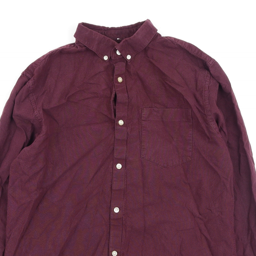 River Island  Mens Purple  Cotton  Button-Up Size L Collared