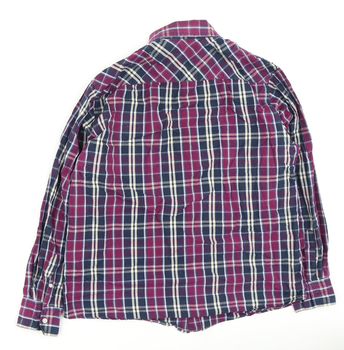 piene candini Mens Purple Check Polyester  Button-Up Size XL Collared