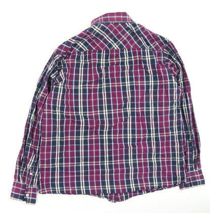 piene candini Mens Purple Check Polyester  Button-Up Size XL Collared