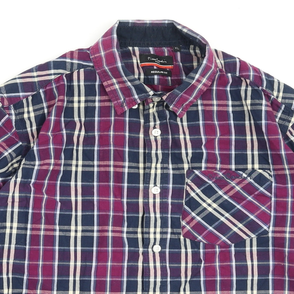 piene candini Mens Purple Check Polyester  Button-Up Size XL Collared