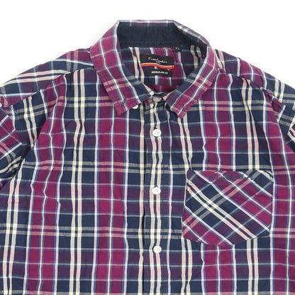 piene candini Mens Purple Check Polyester  Button-Up Size XL Collared