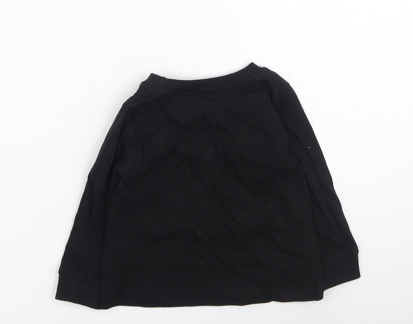 Preworn Boys Black  Cotton Basic Dress Shirt Size 9-12 Months Round Neck