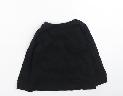 Preworn Boys Black  Cotton Basic Dress Shirt Size 9-12 Months Round Neck