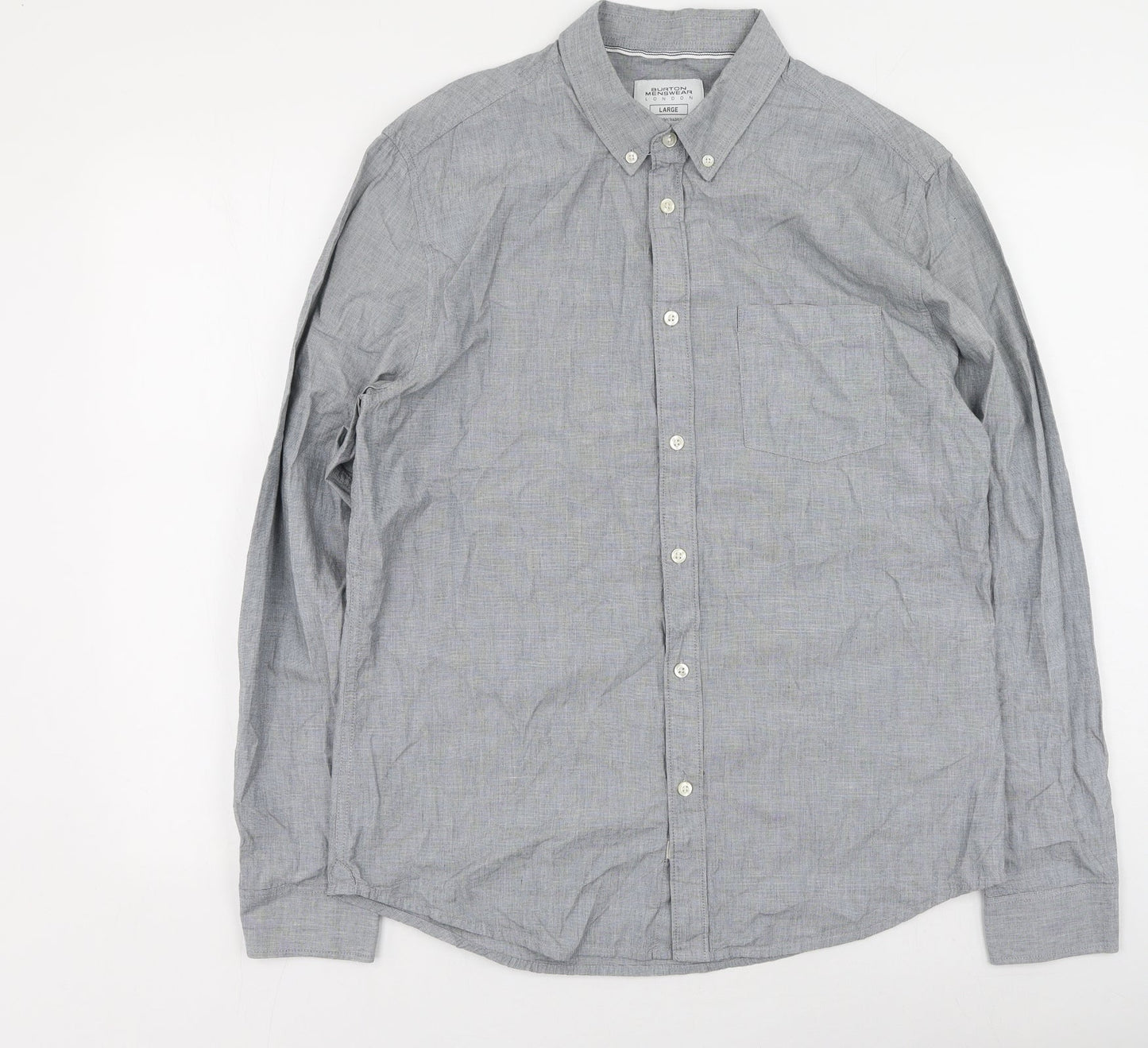 Mens UK Size L Burton Grey  Button-Up Long Sleeve Casual Shirt