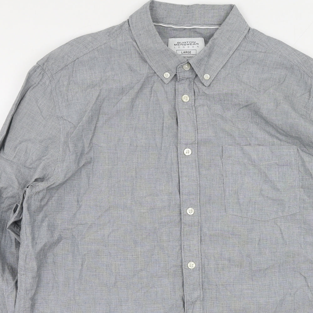 Mens UK Size L Burton Grey  Button-Up Long Sleeve Casual Shirt