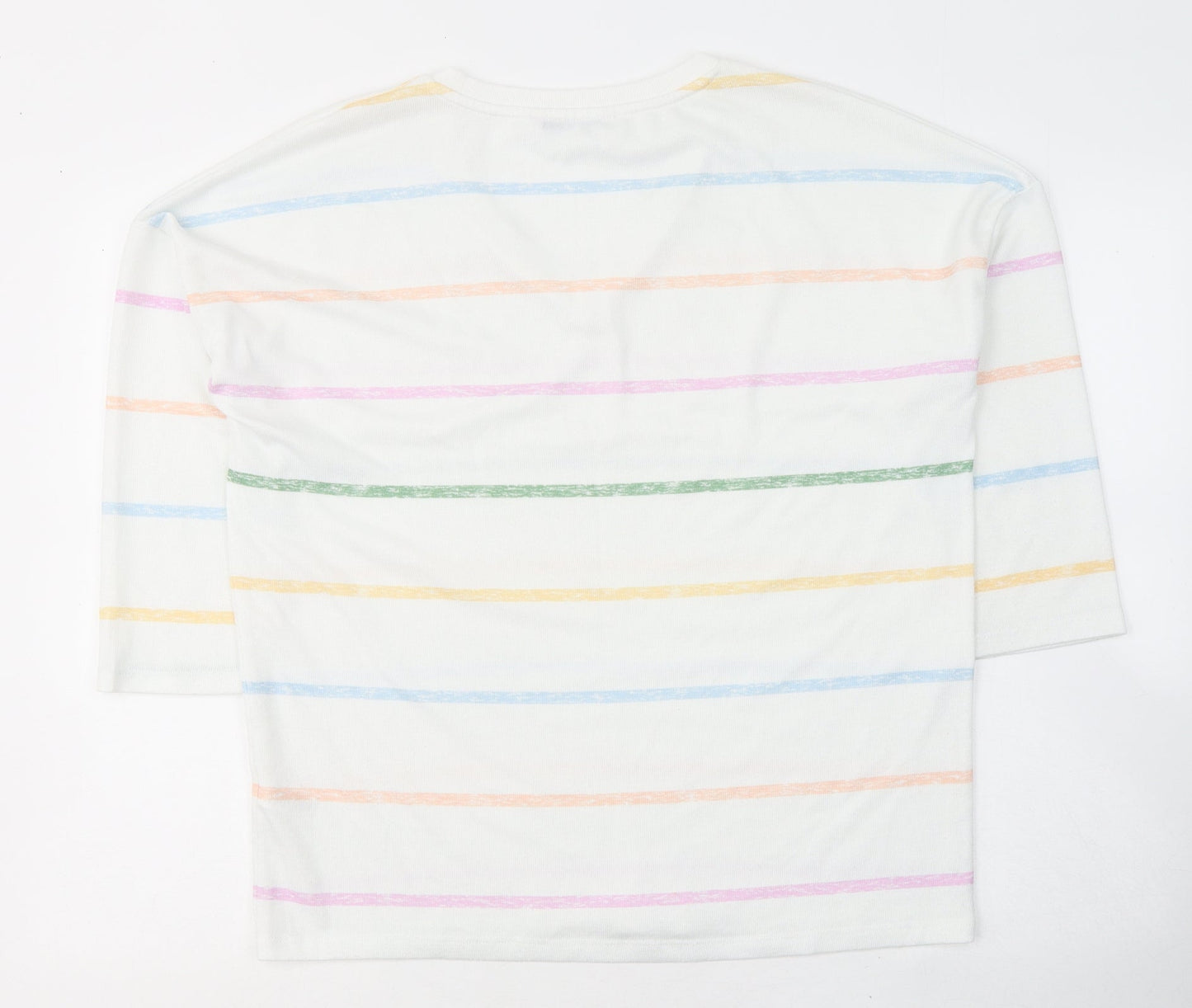 TU Womens White V-Neck Striped Polyester Pullover Jumper Size 12