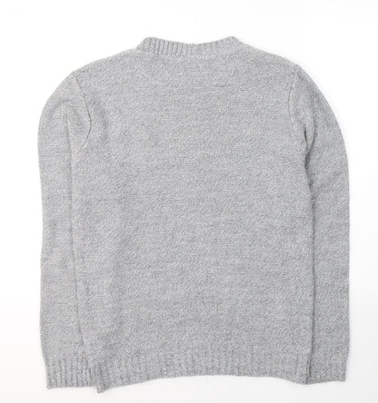 Boohoo Mens Grey Round Neck  Acrylic Pullover Jumper Size M