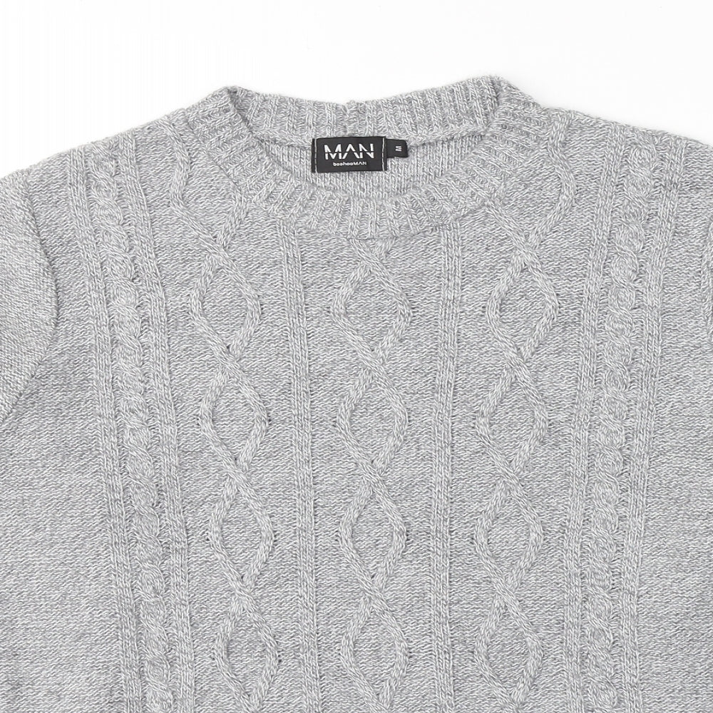 Boohoo Mens Grey Round Neck  Acrylic Pullover Jumper Size M