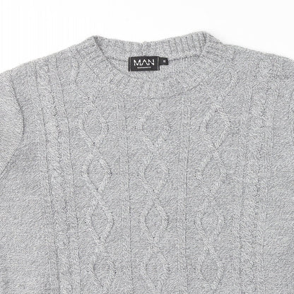 Boohoo Mens Grey Round Neck  Acrylic Pullover Jumper Size M