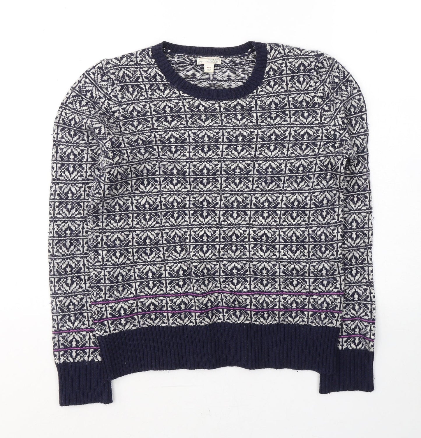 Gap Womens Blue Round Neck Geometric Nylon Pullover Jumper Size XS