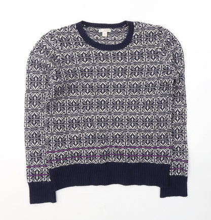 Gap Womens Blue Round Neck Geometric Nylon Pullover Jumper Size XS