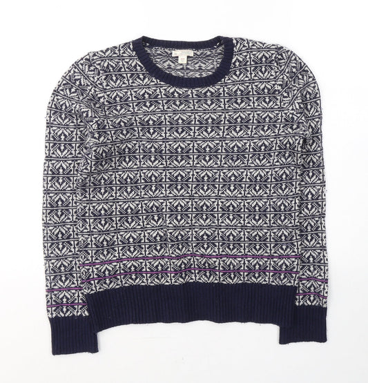 Gap Womens Blue Round Neck Geometric Nylon Pullover Jumper Size XS