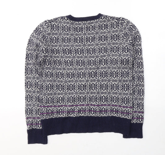 Gap Womens Blue Round Neck Geometric Nylon Pullover Jumper Size XS