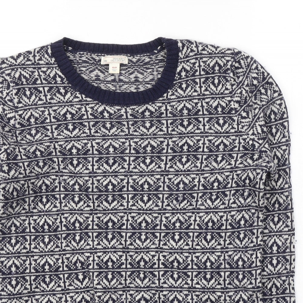 Gap Womens Blue Round Neck Geometric Nylon Pullover Jumper Size XS