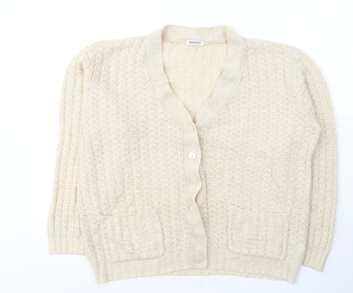 Damart Womens Ivory V-Neck  Acrylic Cardigan Jumper Size 14