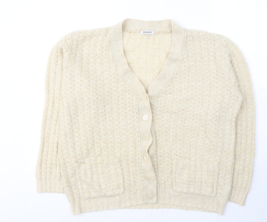 Damart Womens Ivory V-Neck  Acrylic Cardigan Jumper Size 14