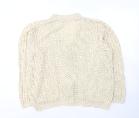 Damart Womens Ivory V-Neck  Acrylic Cardigan Jumper Size 14