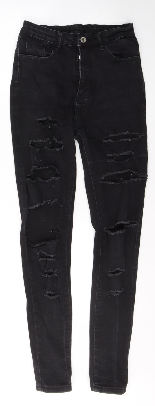 SheIn Womens Black  Cotton Skinny Jeans Size XS L28 in Regular Button