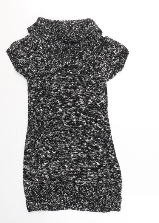 Papaya Womens Black Roll Neck  Cotton Tunic Jumper Size 12