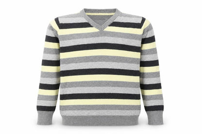 Rebel Boys Grey V-Neck Striped Cotton Pullover Jumper Size 7-8 Years  Pullover