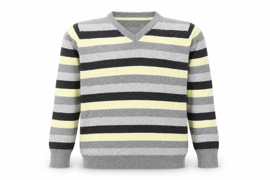 Rebel Boys Grey V-Neck Striped Cotton Pullover Jumper Size 7-8 Years  Pullover