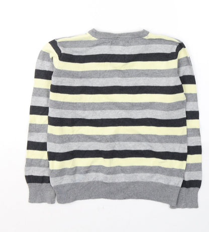 Rebel Boys Grey V-Neck Striped Cotton Pullover Jumper Size 7-8 Years  Pullover
