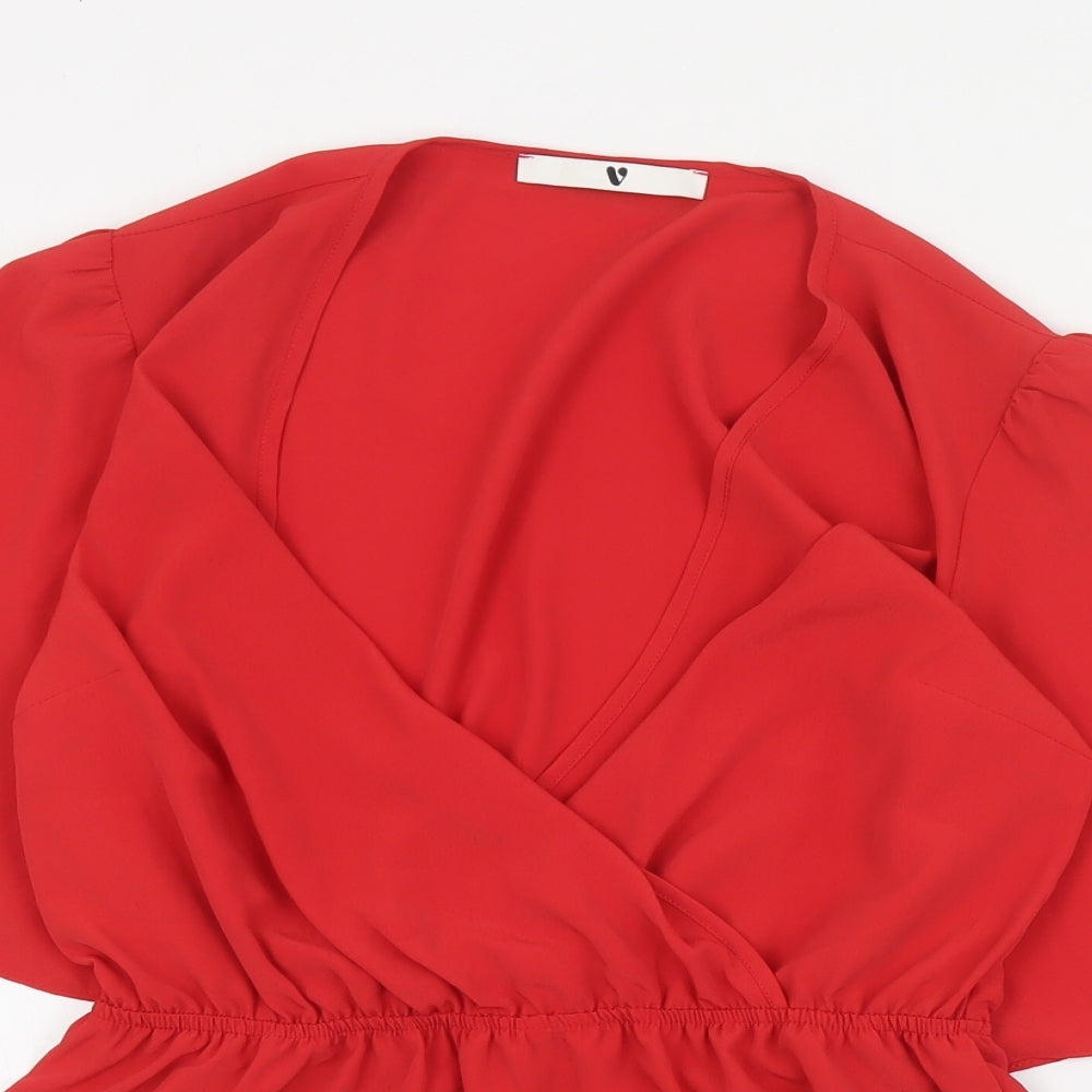 Womens UK Size 10 Very Red Basic Blouse