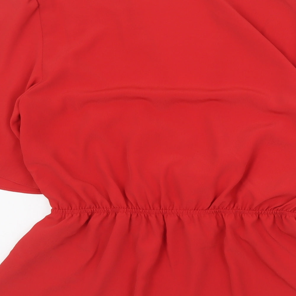 Womens UK Size 10 Very Red Basic Blouse